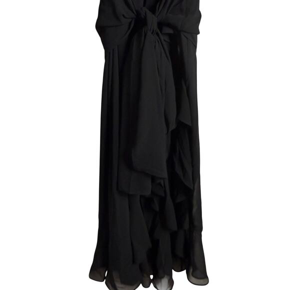 Amanda Uprichard Calliope Black Tie Waist Sheer Ruffled Long Sleeve Maxi Dress S - Picture 5 of 9